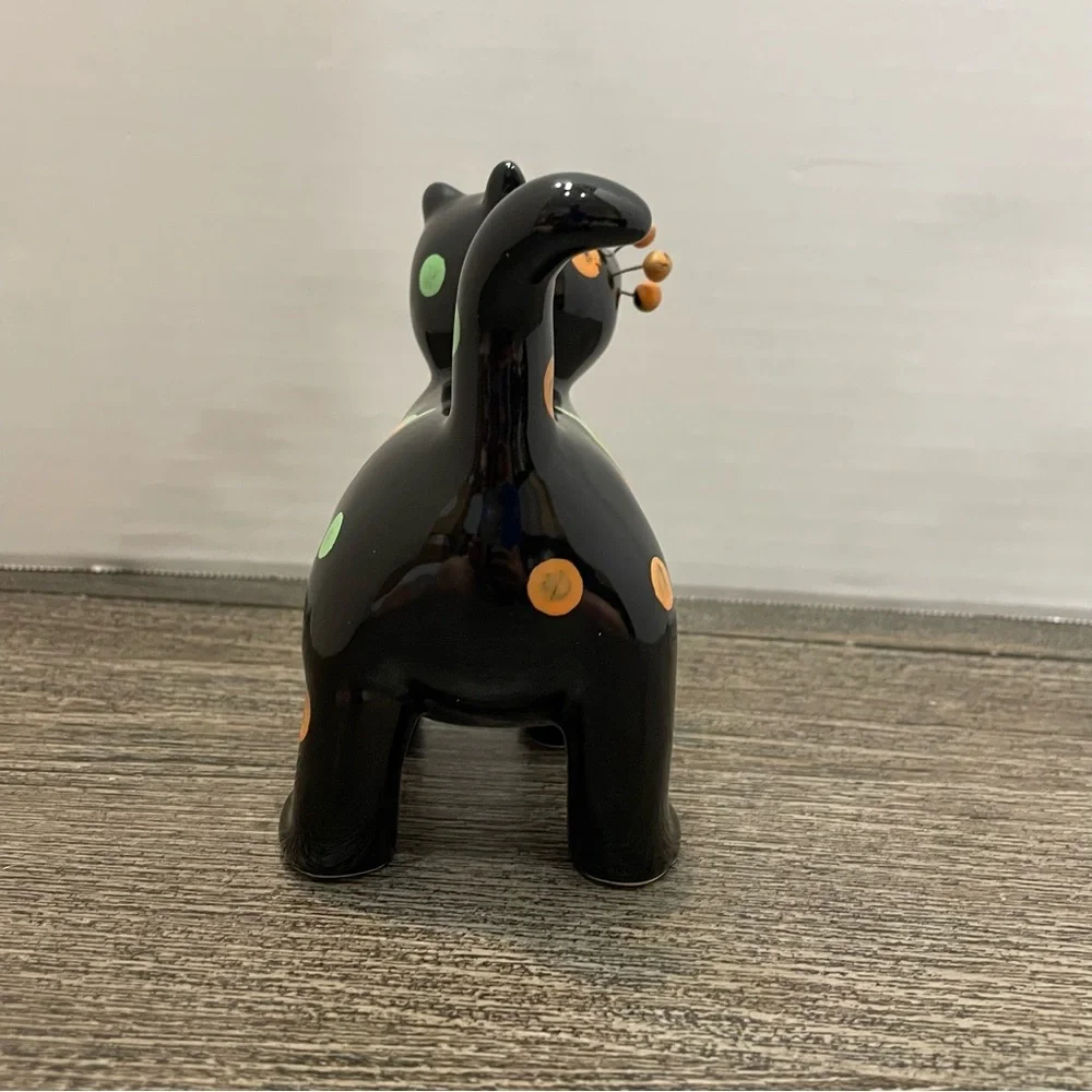 Halloween Black Cat Figurine. Whiskers wire ceramic. Whimsical. Pre-owned